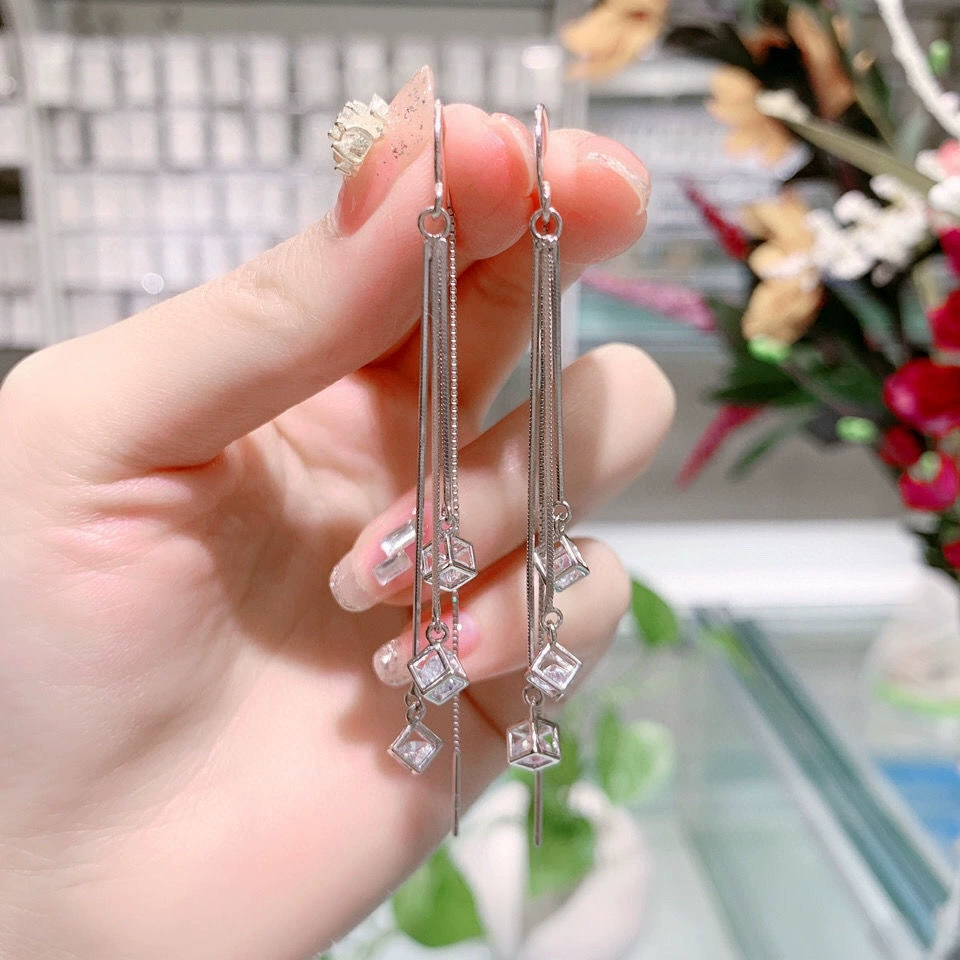 Серебряный браслет, модные серьги, корейский стиль