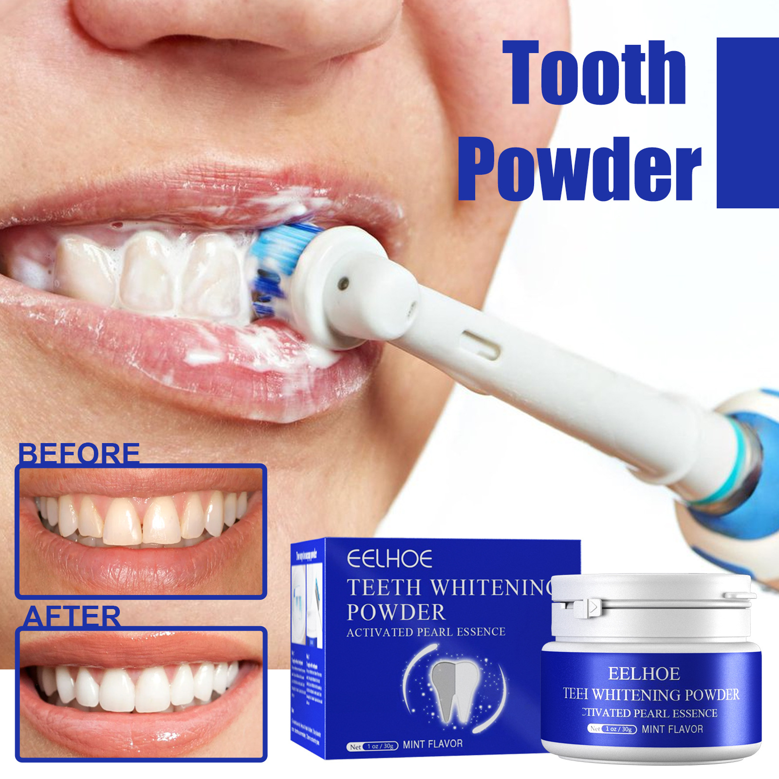 eelhoe Active Whitening Tooth Powder Teeth Oral Cleansing Fresh Breath Yellow Teeth Stains Sensitive Enamel Tooth Powder_voghion.com