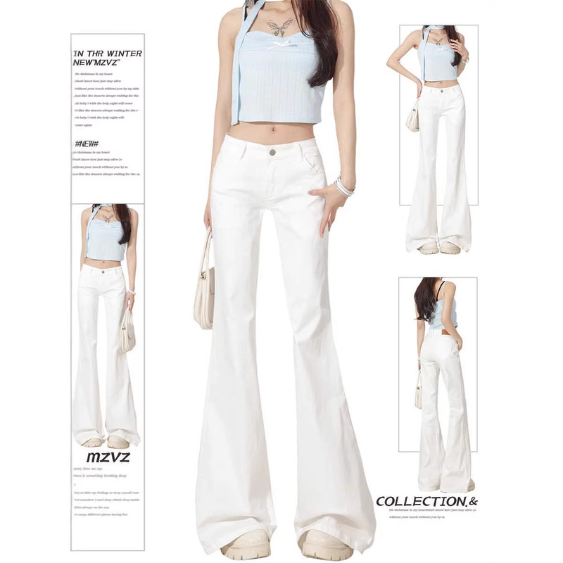 Hot Girl White Low-Waist Flared Jeans for Women 2026 Spring and Autumn Season, Not Tight on the Legs, Slimming, Versatile Bootcut Pants