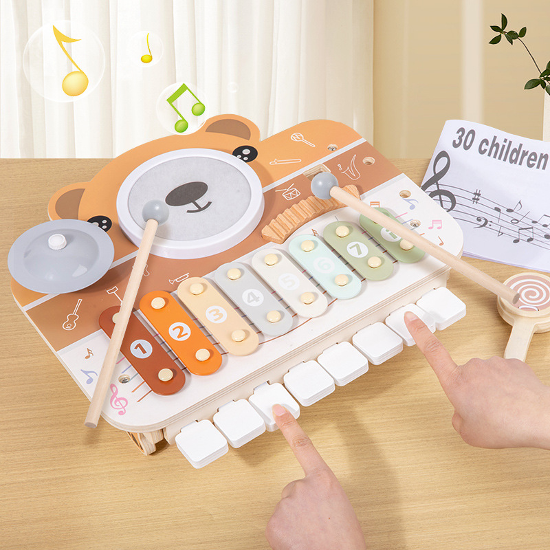 Estante multifuncional de madera tambor piano percusión música infantil iluminación infantil juguetes de educación temprana