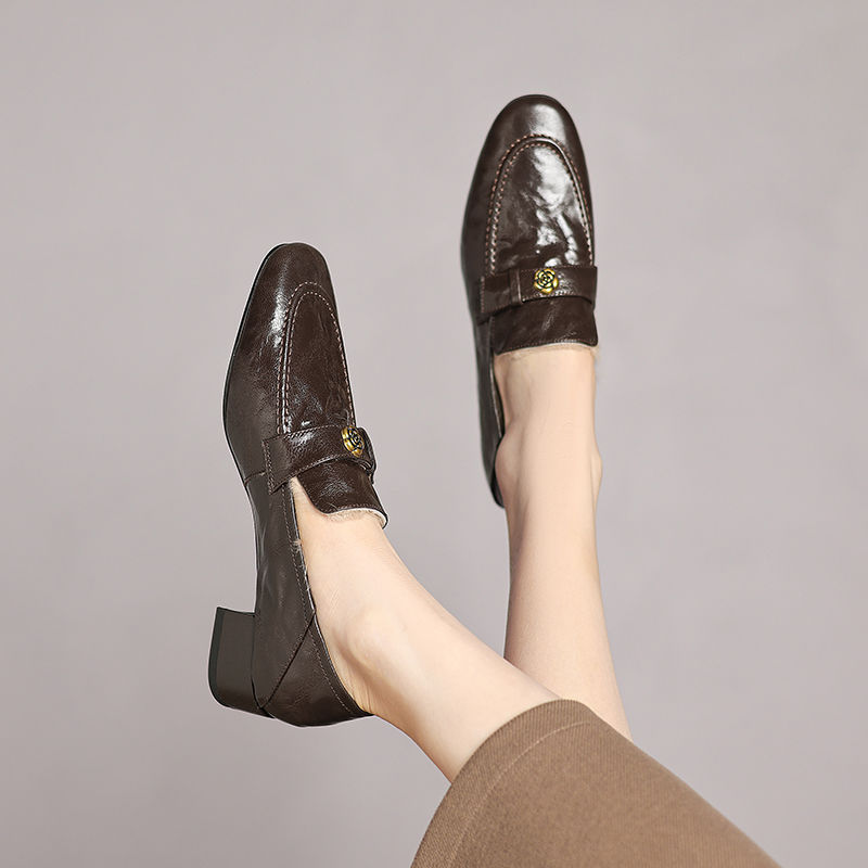 Retro blommiga loafers med fleecefoder och mellanhög klack dam_voghion.com