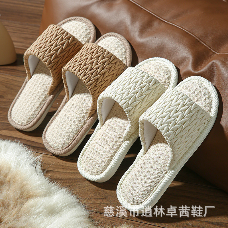 Sin impuestos) zapatillas de lino para mujeres otoño 2025 nuevo piso interior silencioso antideslizante doméstico