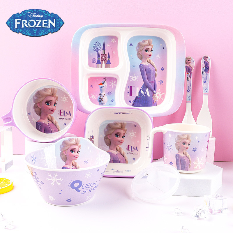 Disney Children's Tableware Divided Plate Melamine Resin Cartoon Bowl Baby Eating Bowl Shatter-Resistant Heat-Resistant Bowl