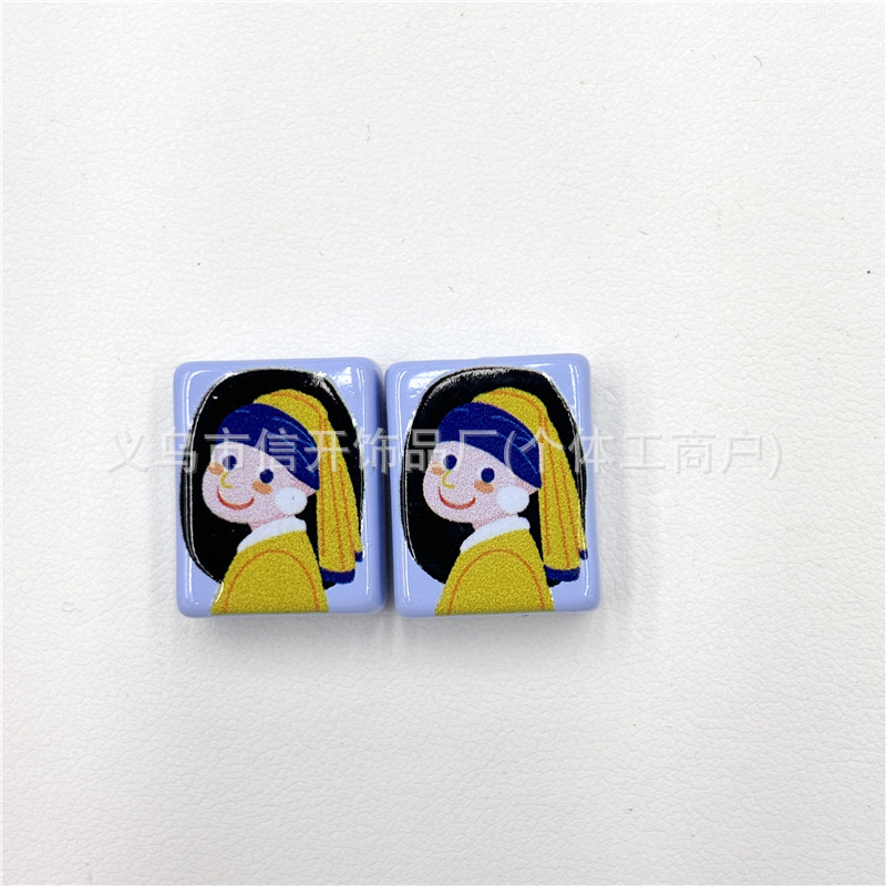 通孔亚克力名画印花长方块串珠笔配件手机链手工diy饰品散珠材料|undefined