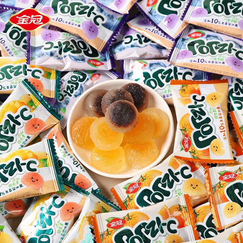 金冠真果软糖500g水果味糖果散装高颜值结婚喜糖休闲小零食品批发