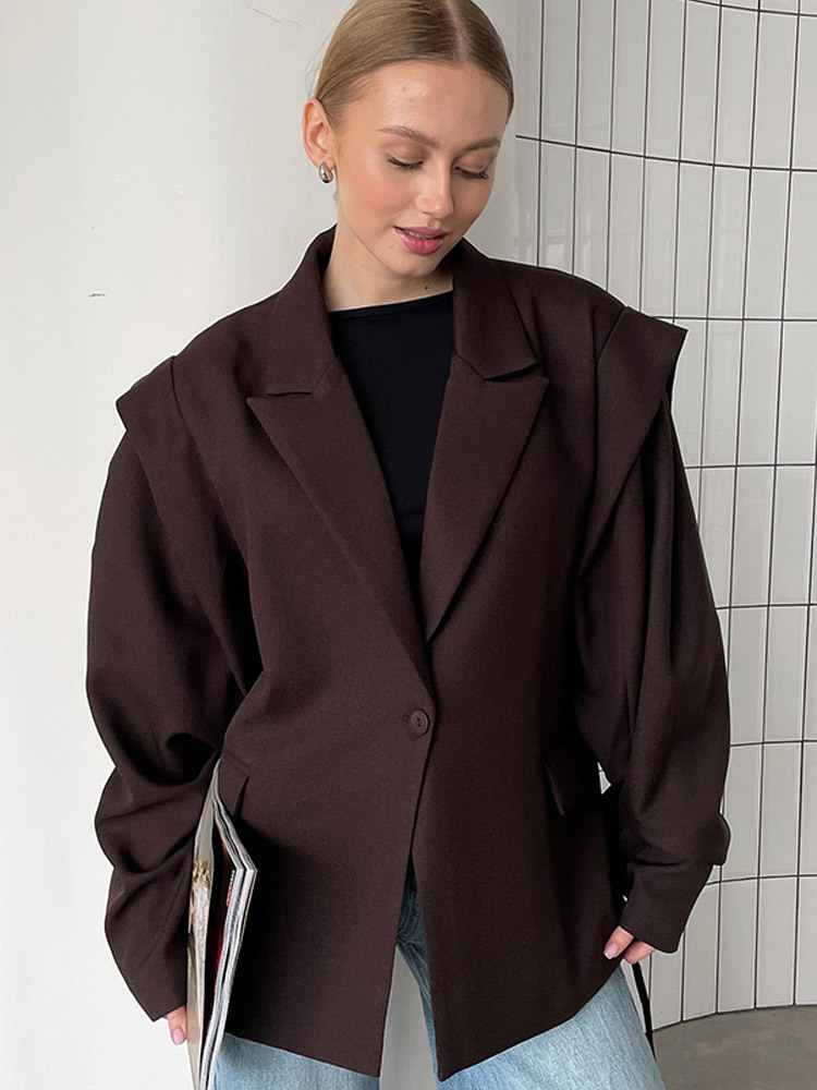 Blazer de estilo coreano con solapa y lazo en la cintura, holgado y a la moda, disponible en stock, nueva colección de principios de otoño 2025, estilo europeo y americano transfronterizo.