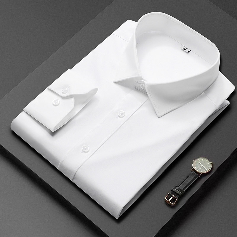 Bamboo Fiber Men's Long Sleeve White Shirt Spring and Autumn Professional Dress Work Clothes Solid Color Suit Inner Shirt Group Buying