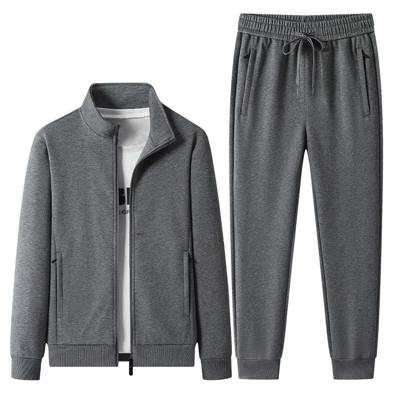 Trajes casuales transfronterizos de tamaño king para hombres otoño de alta gama cardigan de algodón suéter de dos piezas de cuello de hombre