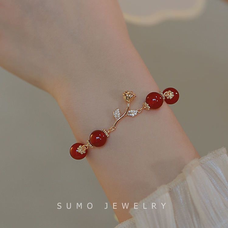 Red Rose Bell Bracelet Super White Bracelet Light Luxury Elegant High-end Handstring Bracelet Combination Set Red Rose Bell Bracelet Super White Bracelet Light Luxury Elegant High-end Handstring Bracelet Combination Set
