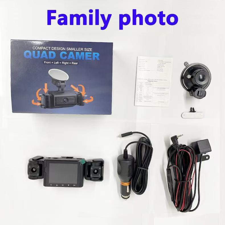 Four-lens dashcam with front and rear dual recording + four-way HD night vision for left and right blind spots, and app connectivity for reverse image display
