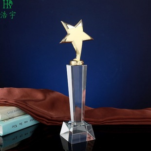 Creative Square Column Metal Five-Pointed Star Trophy Custom Company Souvenir Outstanding Employee Medal Engraving Wholesale