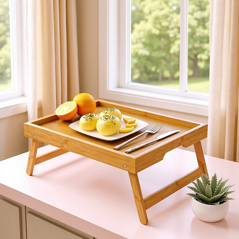 New Ready-Made Bamboo Bed Tray Table with Foldable Legs Can Be Used as a Laptop Table Snack Tray