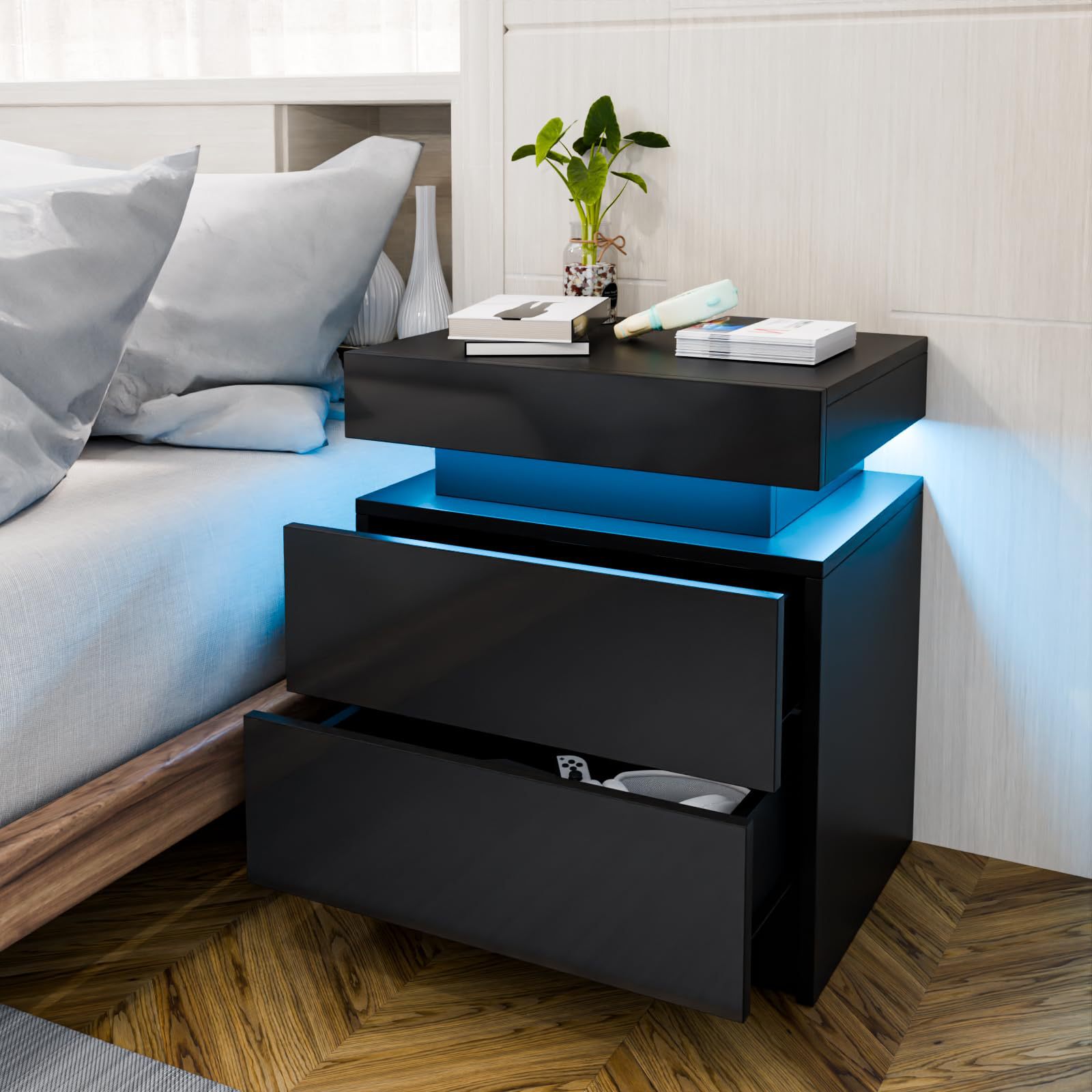 Comercio exterior personalizado mesas de cabecera dormitorio lujo ligero de alto nivel con lámpara LED simple atmósfera cabecera almacenamiento pequeño gabinete