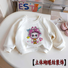 女童装立体蝴蝶结衣服春秋季2025年长袖卫衣洋气时髦女孩宝宝卫衣