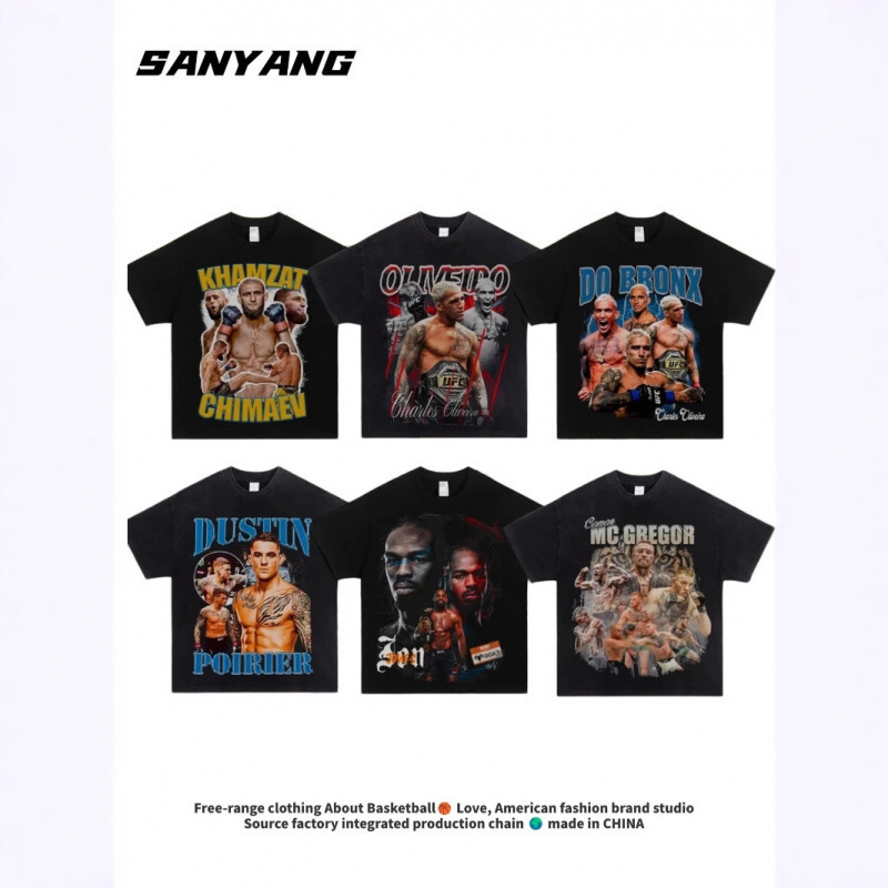 Boxing Oliveira Conor T-Shirt Ufc Portrait Inkjet Short-Sleeved Fighting Hiphop Top Vintage Trendy Men