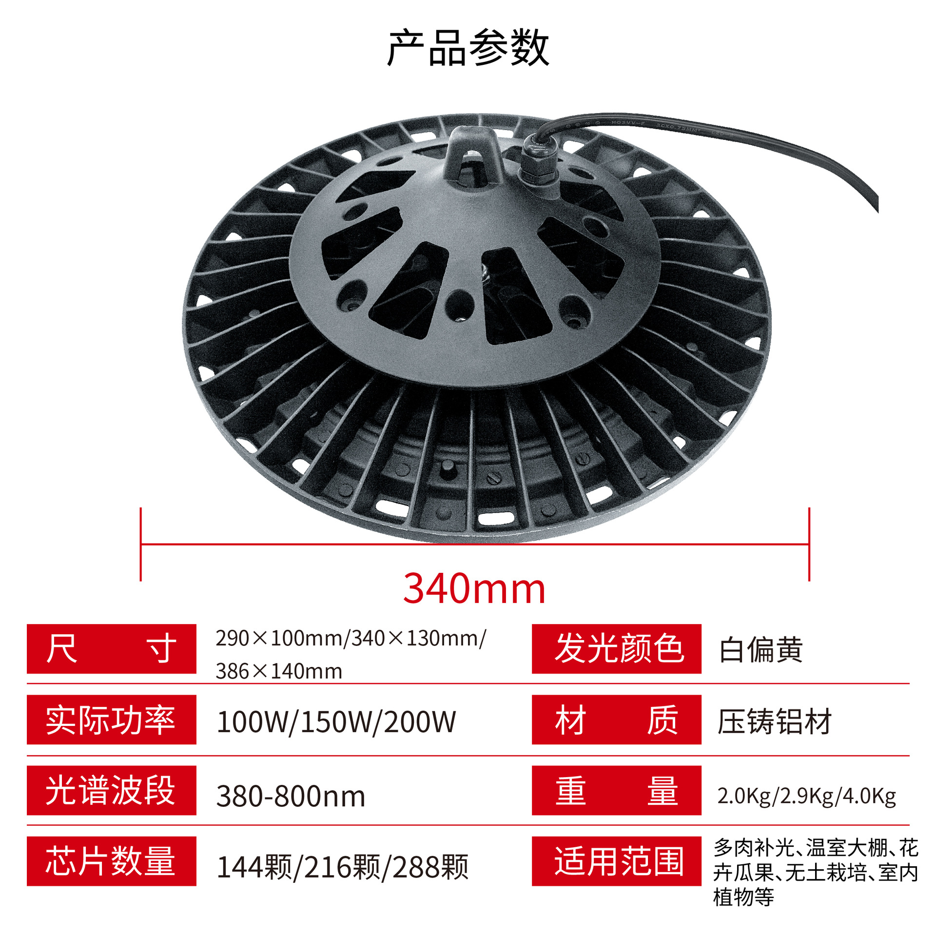 可定制全光谱种植户外IP65led植物补光灯100W温室大棚蔬菜生长灯