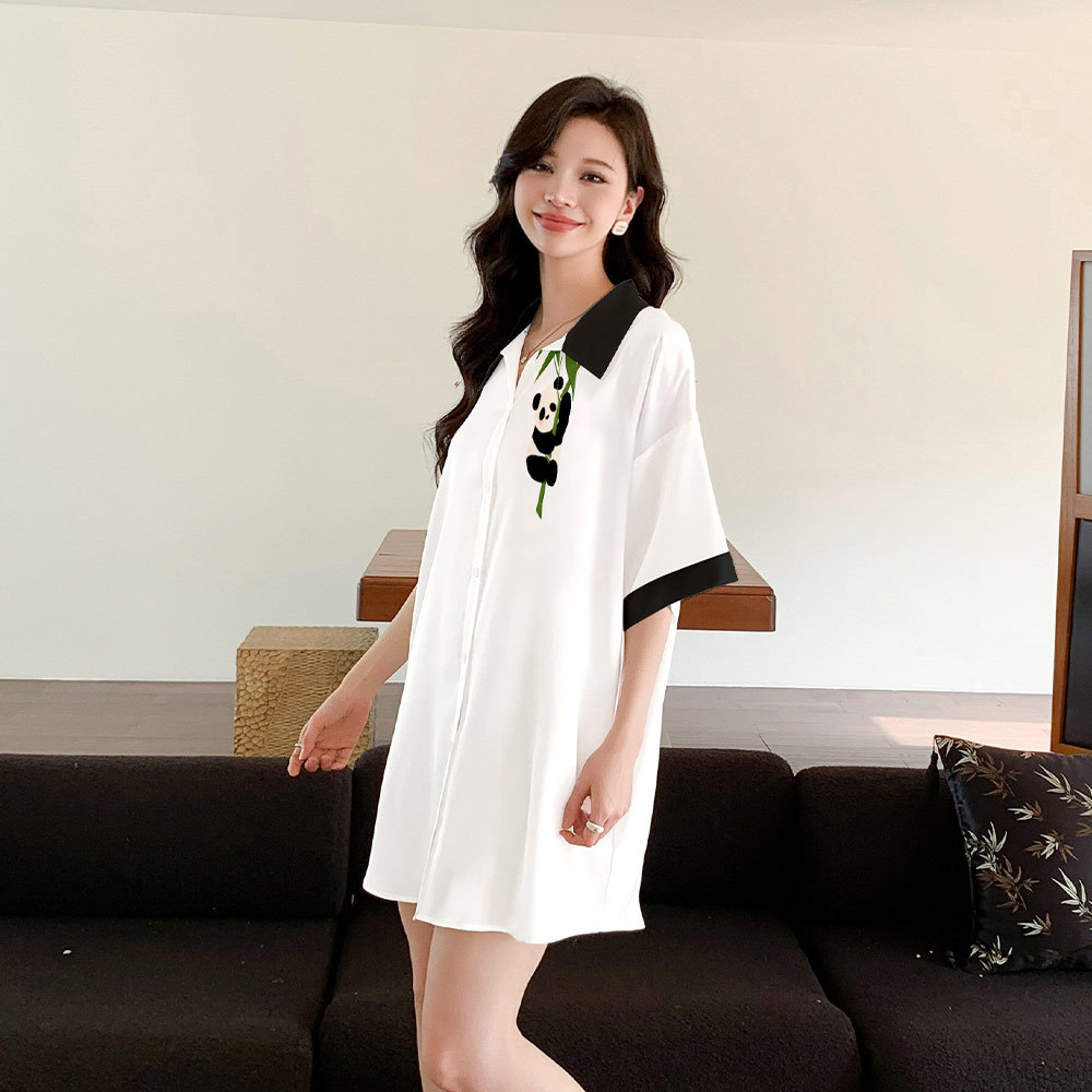 Yaoting nuevo pijama de mujer satin Chiffon Cardigan vestido de pijama de manga corta de seda de hielo vestido vestido de camisa SQ3525 ropa para el hogar