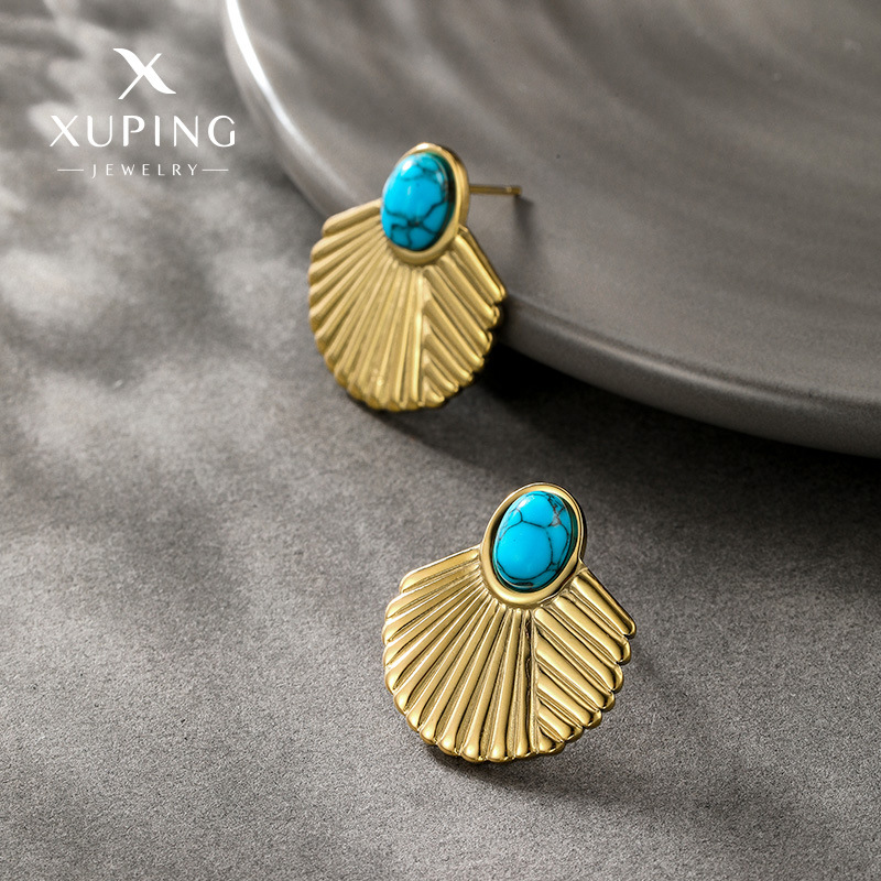 Pendientes Xuping de Aleación con Baño Electrolítico en Color Oro 14k, Diseño Retro Europeo y Americano en Forma de Abanico, Accesorios para Orejas con Estilo Único y Personalidad