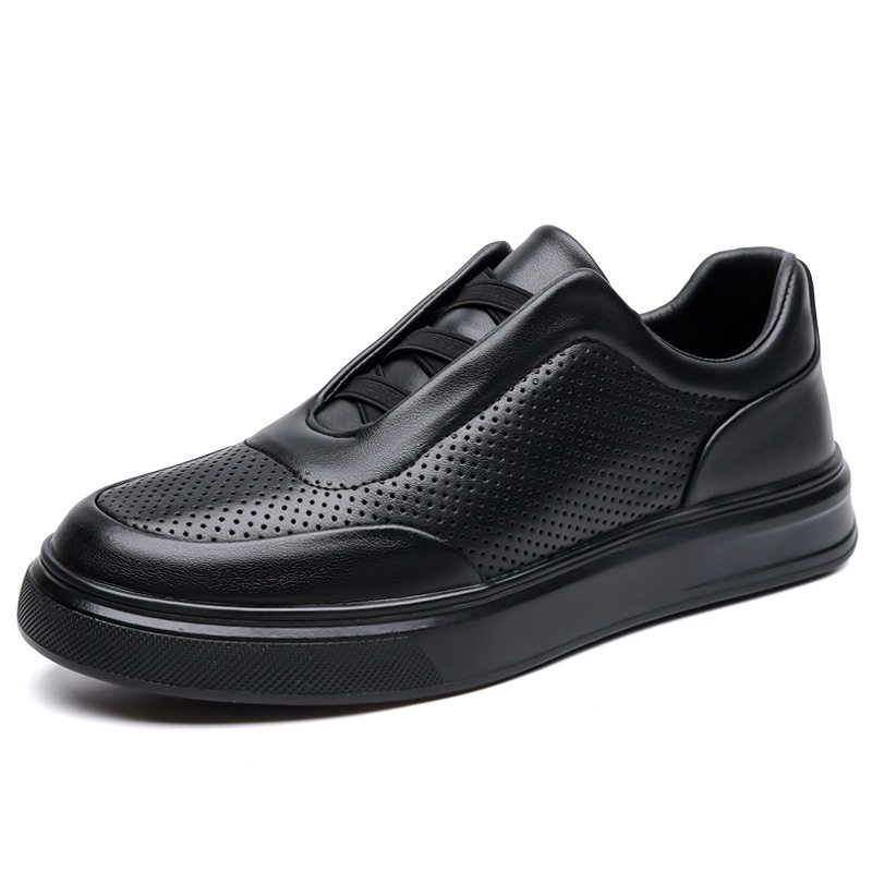 Giày sneaker nam cổ thấp lười xỏ thoáng khí, đế cao su chống trượt, phối màu trắng đen — Màu trắng, màu đen