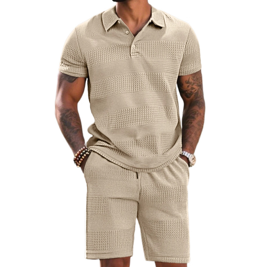 Camisa de Solapa de Color Sólido Informal para Hombre, Estilo Europeo y Americano, Holgada, Nueva, Versátil, Moderna, de Verano, Traje de Jacquard de Manga Corta