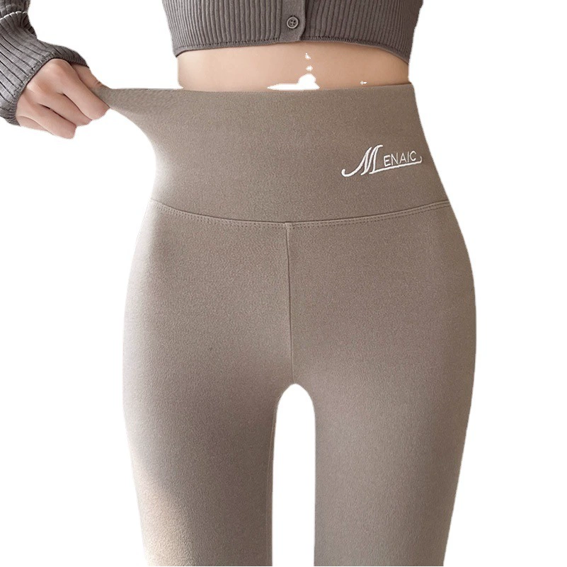 Оптовая продажа, Yiwu, бархатные катионные женские осенне-зимние толстые с флисовой подкладкой и вышивкой слова, теплые леггинсы с высокой талией