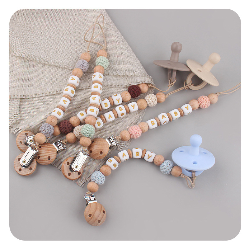 Productos para niños pequeños abrazadera de tetina de beech nombre de bebé DIY creativo de silicona bola de lana calmante tetina cadena anti-caída cadena