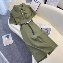 夏季韩版气质收腰长裙法式小个子梨型身材微胖mm连衣裙子新款代货