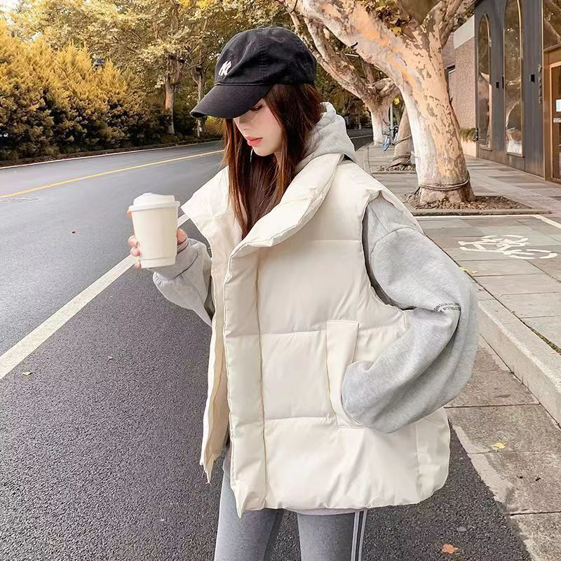 Chaqueta de chaleco de algodón negro otoño-invierno para mujeres 2025 nuevo estilo de estilo universitario corto hombre pequeño sin mangas hombro exterior image 7
