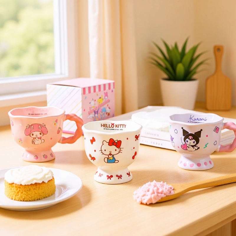 Sanliou tazas de agua cerámica de alto pie tazas de oficina tazas de agua potable domésticas tazas de café lindas de alto valor