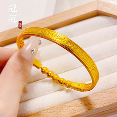 古法越南沙金花纹珠子开口手镯 时尚轻奢紫荆花实心镯子久不掉色