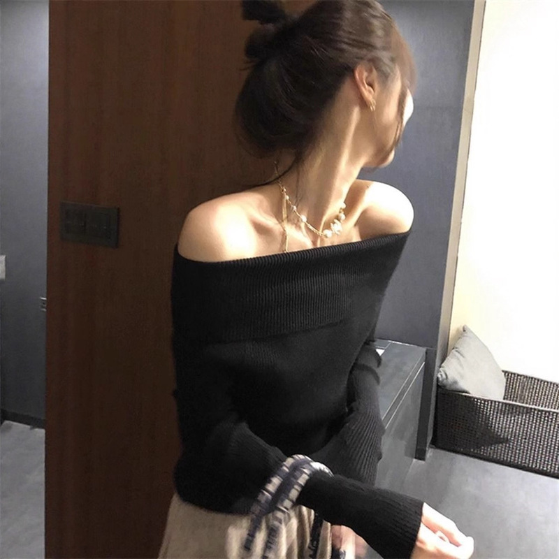 2023春秋款一字肩毛衣针织打底衫女小香风内搭早春chic高级感上衣|undefined