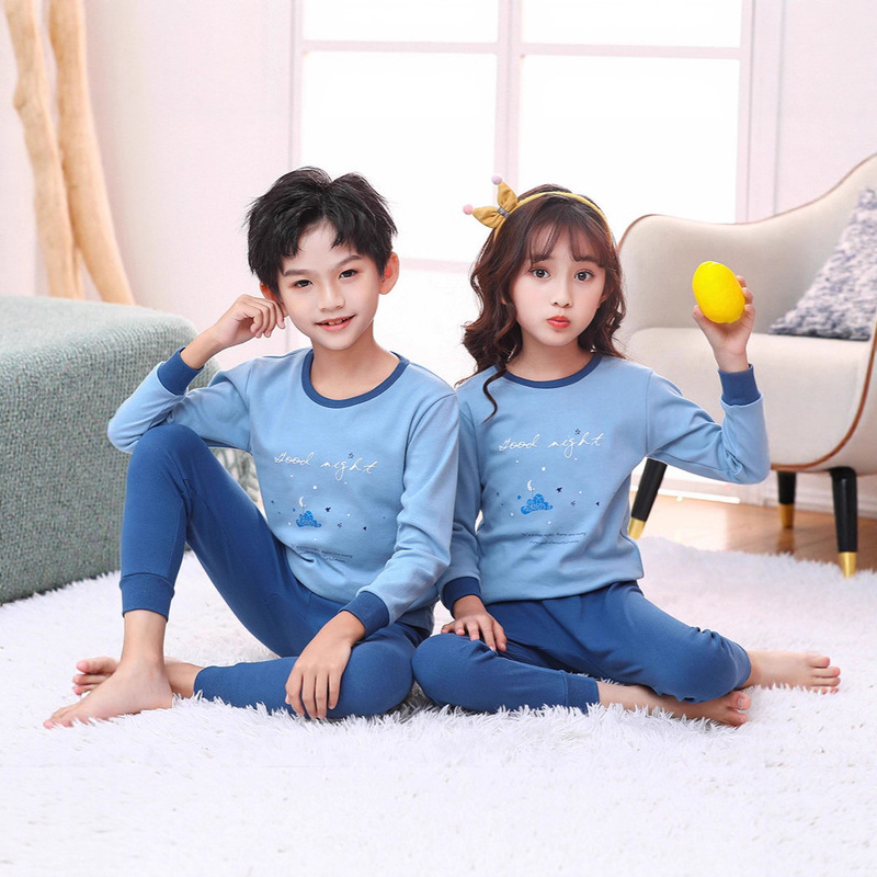 Boys' Autumn Cotton Thermal Underwear Set Children's Pure Cotton Sweater Warm Girls' Underwear for Older Children Autumn and Winter Pajamas