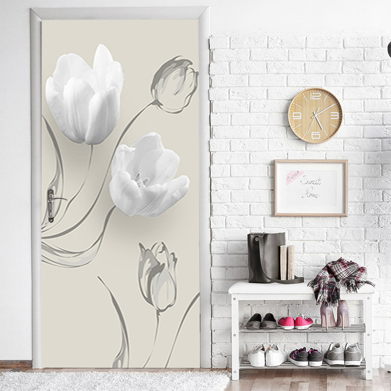 Shangyi 3D White Peony Entrance Door Wardrobe Decorative Wall Stickers Self-Adhesive Bathroom Renovation Manufacturer Wholesale Door Tiles