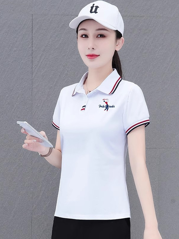 高級ポロシャツレディース半袖2025新作夏ピュアコットンTシャツカジュアルスポーツTシャツラペルショルダートップT|undefined