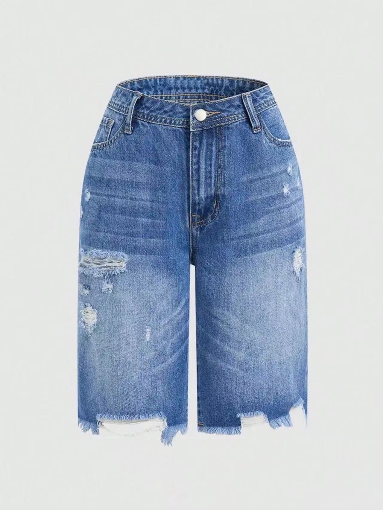 Shorts vaqueros vintage mujer estilo bermuda con bajo deshilachado_voghion.com