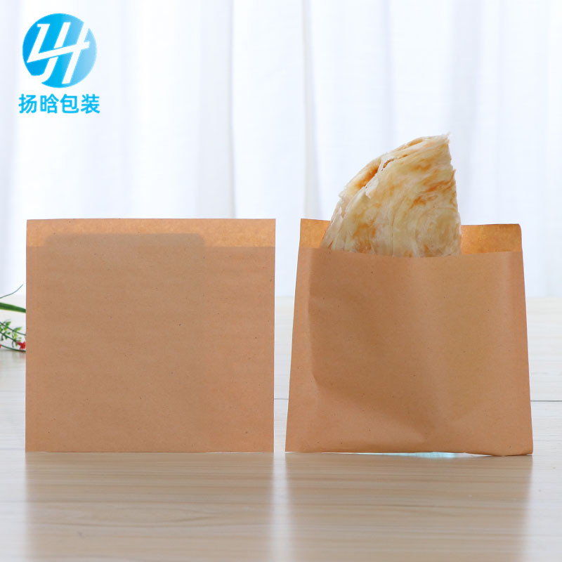空白牛皮纸袋一次性小吃打包食品防油淋膜包装袋 烧饼纸袋子定 制