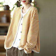 春季新款条纹织带包边单排扣女装长袖短外套女开衫上衣跨境直发