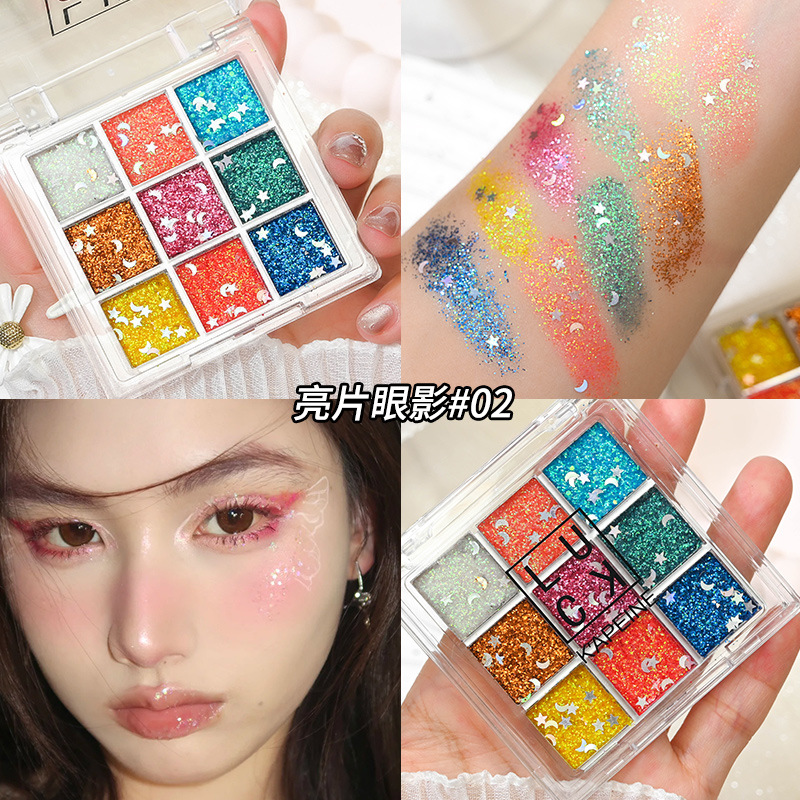Lentejuelas de colores Sombra de ojos de nueve colores Gel sin pegamento Brillante Día del niño Escenario de maquillaje paleta de sombras de ojos