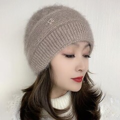 秋冬ポリエステル包頭帽子ニット帽子女性用保温帽子毛糸韓国版手作りジャカードリスの帽子