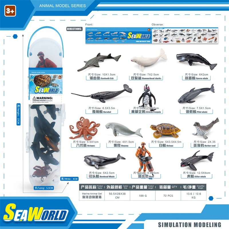 Transfronterizo de simulación Marina animal modelo ballena pingüino tiburón delfín pulpo serrado peces estáticos adornos enlatados