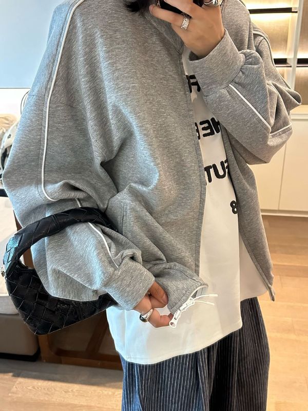 欧美街头风时尚宽松oversize拉链开衫立领卫衣女休闲夹克外套|undefined