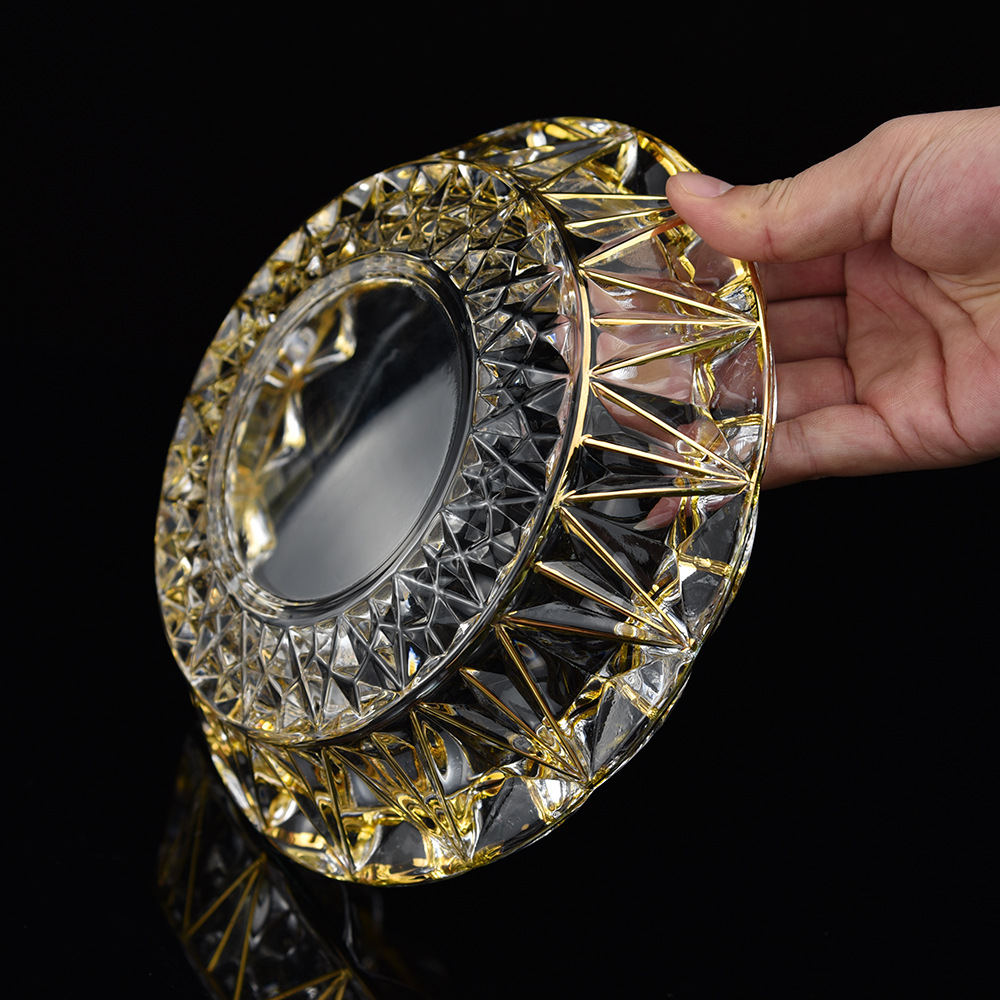 描金水晶玻璃烟灰缸 捷克家居创意茶几装饰品摆件 轻奢风客厅摆件