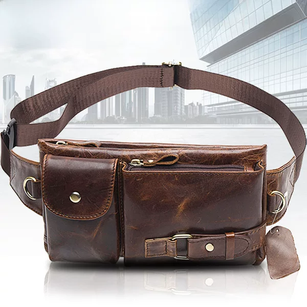 Marant Genuine Leather Waist Bag, First-Layer Cowhide Men's Single-Shoulder Crossbody Bag, Mobile Phone Men's Crossbody Chest Bag, Men's Chest Bag