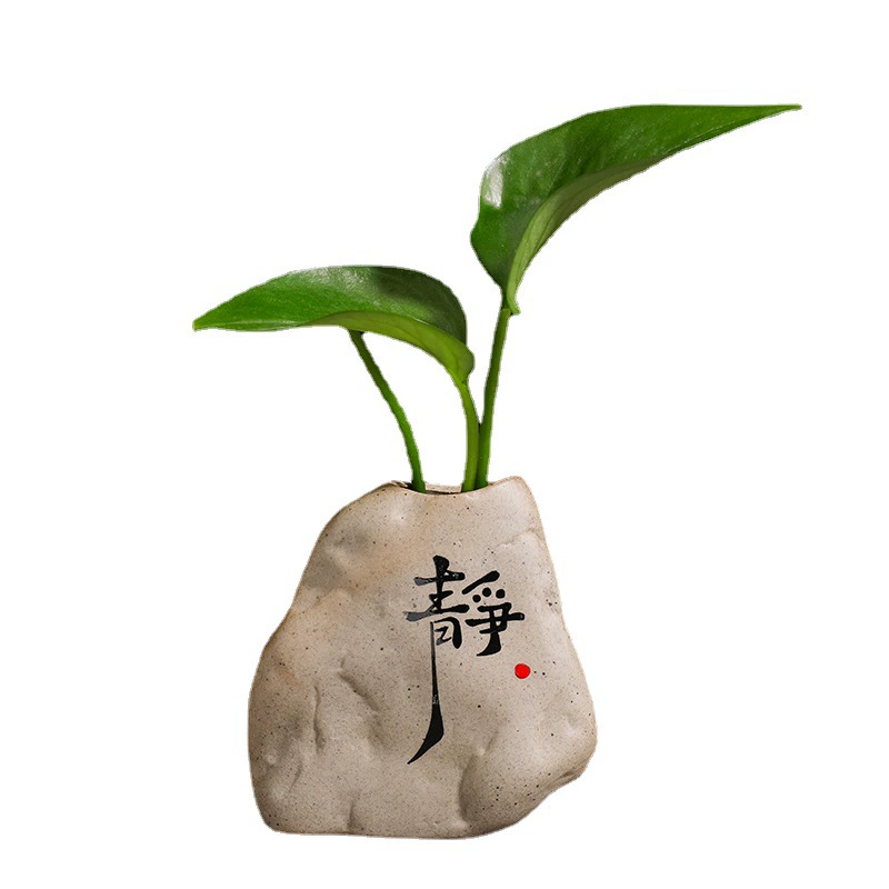 Декоративный камень Zen, украшение для гостиной, чайный столик, домик для трав, гидропоника, декоративная чашка, маленький цветок, черная керамика