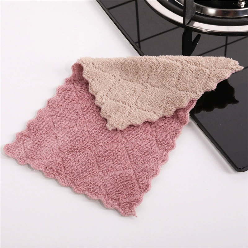 Poly -colored double -sided water absorption cloth diamond -shaped dishwasted wet and wet home washing dishes cleaning towels