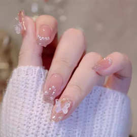 穿戴甲小红书美甲裸色假指甲显白可拆卸穿戴甲假指甲贴片辣妹爆闪