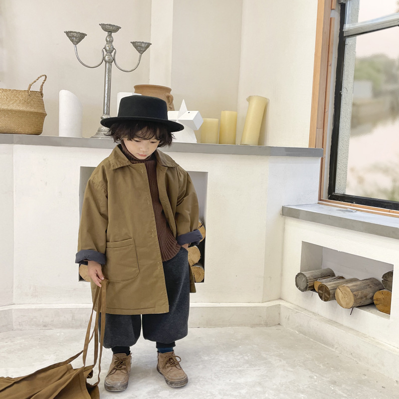 Processing custom winter new children's cocoon cotton-padded clothes boys baby quilting line long coat girls coat