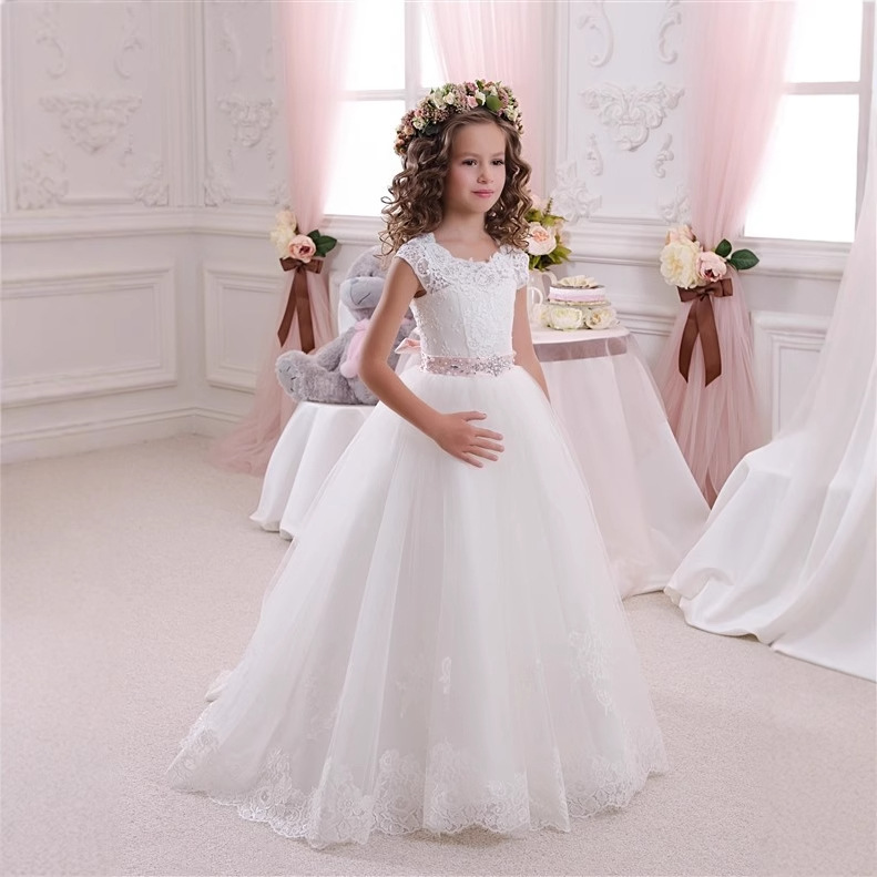 Comercio exterior europeo y americano transfronterizo Vestido de novia para niños encaje arco sin mangas cumpleaños niña mullido vestido de princesa