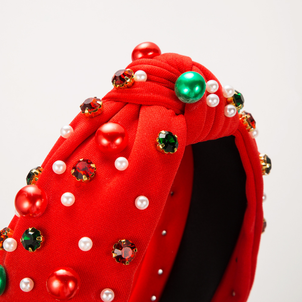 Christmas hair band with red green drill bit band for women's simple and versatile trendy hair accessories_voghion.com