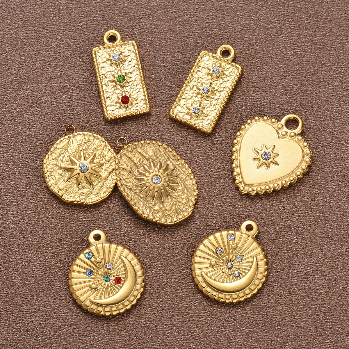 Zircon Inlay Material 5 PCS/Package 17 * 21mm 304 Stainless Steel Zircon Star Moon Pendant